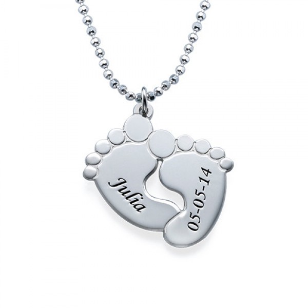 Engraved Baby Feet Necklace in Silver - Custom Jewellery By All Uniqueness