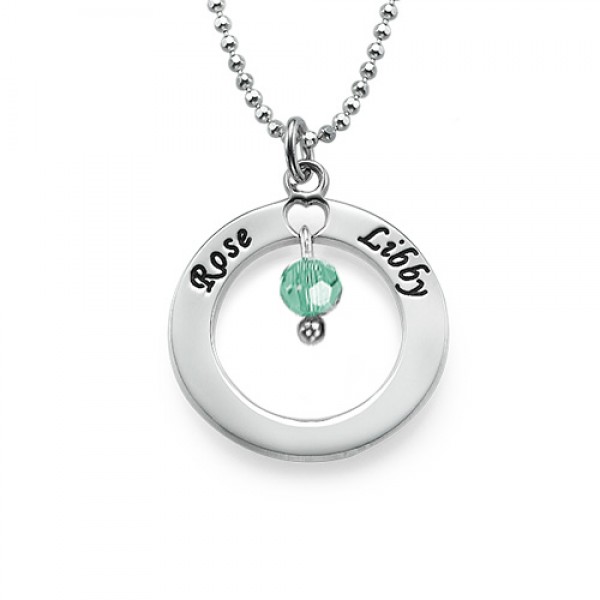 Engraved Classic Circle Necklace with Birthstones - Custom Jewellery By All Uniqueness