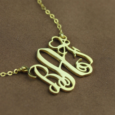 Initial Monogram Necklace With Heart Gold Plated - Custom Jewellery By All Uniqueness