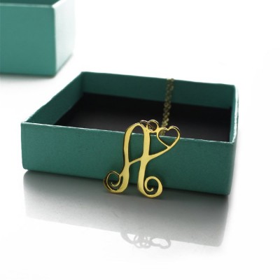 Single Letter Monogram With Heart Necklace In Gold Plated - Custom Jewellery By All Uniqueness