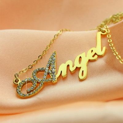 Gold Plated Script Name Necklace-Initial Full Birthstone - Custom Jewellery By All Uniqueness