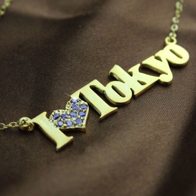 Gold Plated I Love You Name Necklace with Birthstone - Custom Jewellery By All Uniqueness