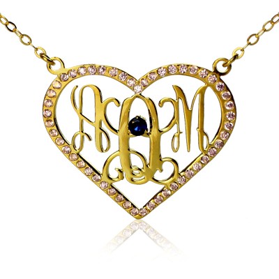 Birthstone Heart Monogram Necklace Gold Plated - Custom Jewellery By All Uniqueness