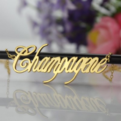 Gold Plated Silver 925 Champagne Font Name Necklace - Custom Jewellery By All Uniqueness