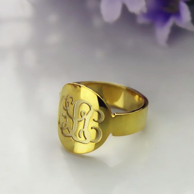 Engraved Gold Plated Script Monogram Itnitial Ring - Custom Jewellery By All Uniqueness