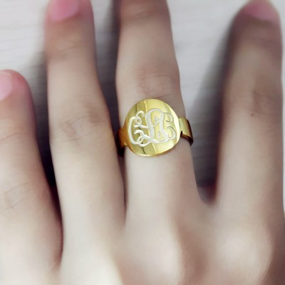 Engraved Gold Plated Script Monogram Itnitial Ring - Custom Jewellery By All Uniqueness