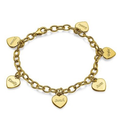 18k Gold Plated Heart Charm Mothers Bracelet/Anklet - Custom Jewellery By All Uniqueness