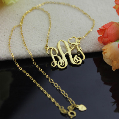 Initial Monogram Necklace With Heart Gold Plated - Custom Jewellery By All Uniqueness
