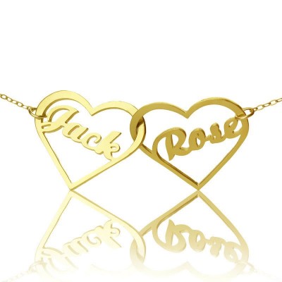 Double Heart Name Necklace Gold Plated - Custom Jewellery By All Uniqueness