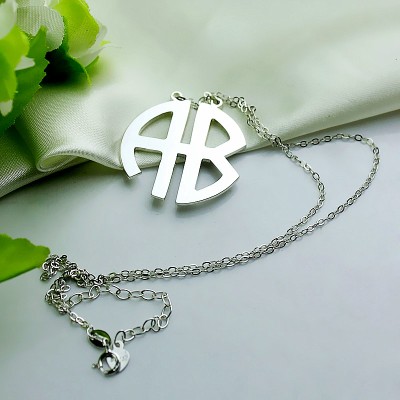 Two Initial Block Monogram Pendant Necklace Solid White Gold - Custom Jewellery By All Uniqueness