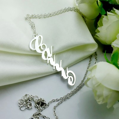Solid White Gold Vertical Carrie Style Name Necklace - Custom Jewellery By All Uniqueness
