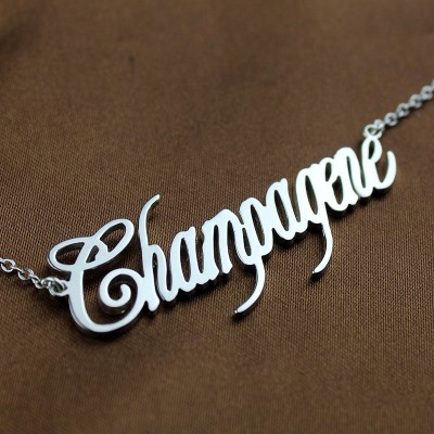 Solid White Gold Champagne Font Name Necklace - Custom Jewellery By All Uniqueness