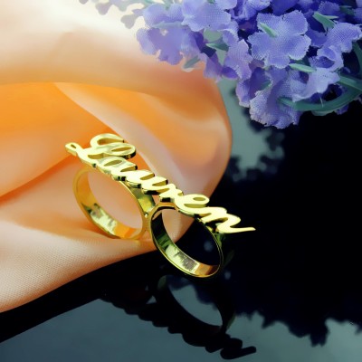 Custom Allegro Two Finger Nameplated Ring Gold Plated - Custom Jewellery By All Uniqueness