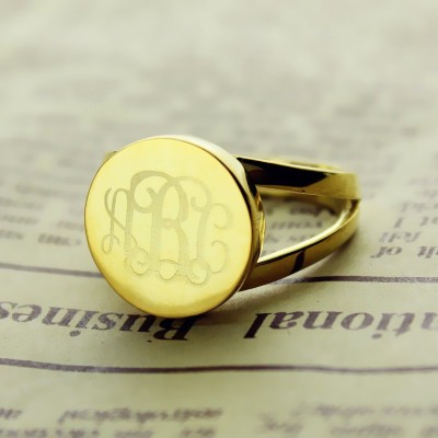 Gold Plated Circle Monogram Signet Ring - Custom Jewellery By All Uniqueness