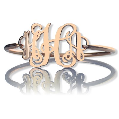 Rose Gold Monogram Initial Bangle Bracelet 1.25 Inch - Custom Jewellery By All Uniqueness