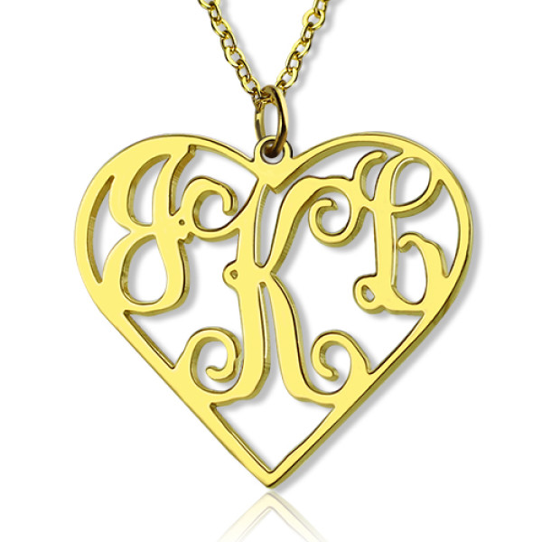 Gold Plated Silver 925 Initial Monogram Heart Necklace-Single Hook - Custom Jewellery By All Uniqueness