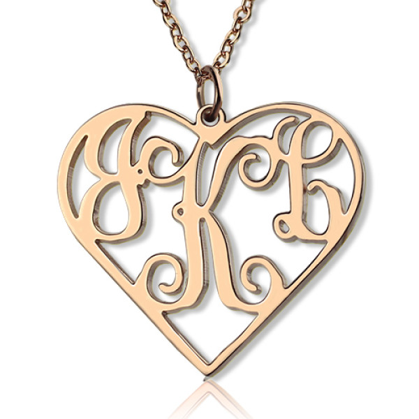 Solid Rose Gold Initial Monogram Heart Necklace - Custom Jewellery By All Uniqueness