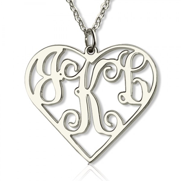 Silver Initial Monogram Heart Necklace - Custom Jewellery By All Uniqueness