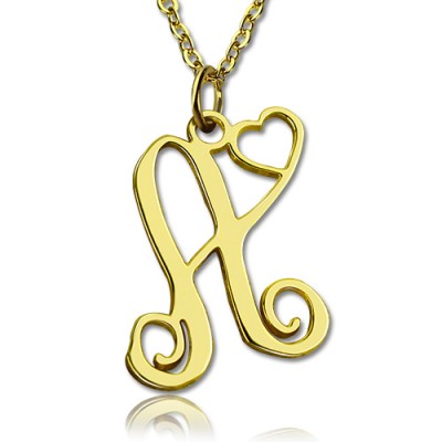 One Initial With Heart Monogram Necklace in Gold - Custom Jewellery By All Uniqueness