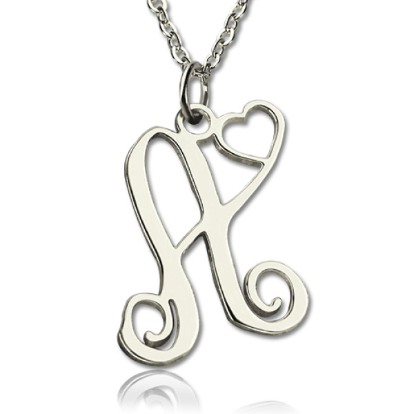 Custom One Initial With Heart Monogram Necklace Solid White Gold - Custom Jewellery By All Uniqueness