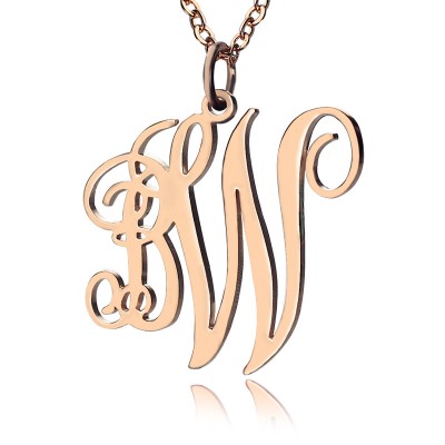 Vine Font 2 Initial Monogram Necklace Rose Gold Plated - Custom Jewellery By All Uniqueness