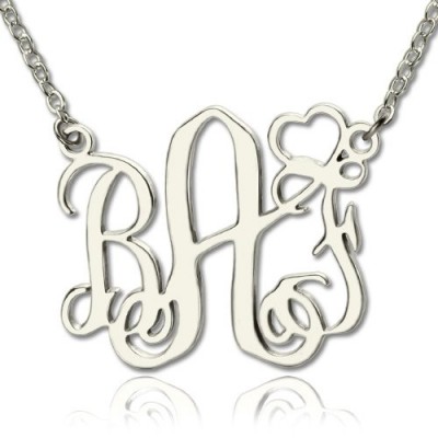 Initial Monogram Necklace With Heart Srerling Silver - Custom Jewellery By All Uniqueness