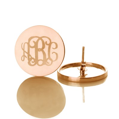 Circle Monogram 3 Initial Earrings Name Earrings Solid Rose Gold - Custom Jewellery By All Uniqueness