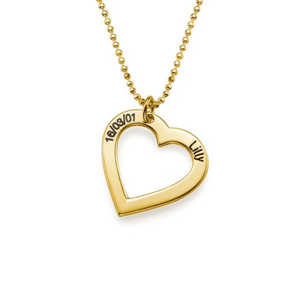 18k Gold Plated 0.925 Silver Engraved Necklace - Heart - Custom Jewellery By All Uniqueness