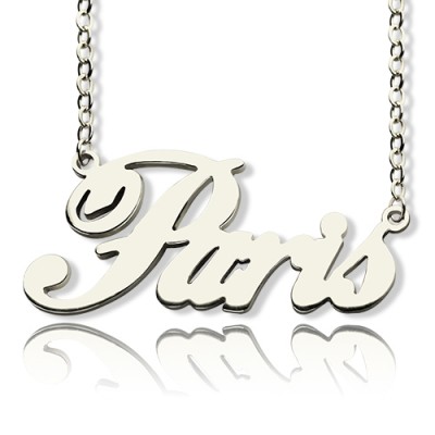Paris Hilton Style Name Necklace Solid White Gold Plated - Custom Jewellery By All Uniqueness