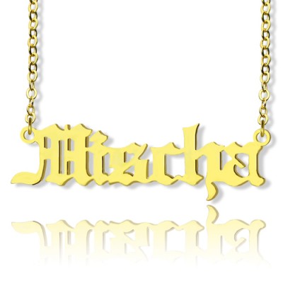 Mischa Barton Old English Font Name Necklace Gold Plated - Custom Jewellery By All Uniqueness