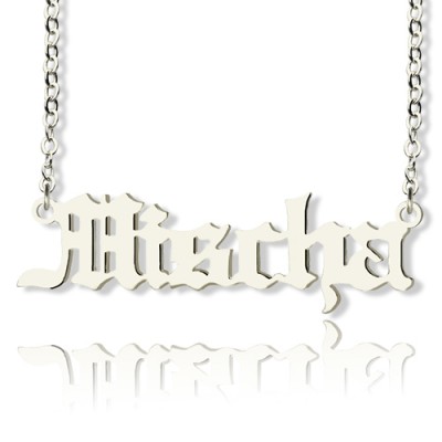 Mischa Barton Style Old English Font Name Necklace White Gold Plated - Custom Jewellery By All Uniqueness