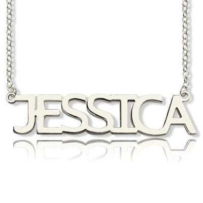 Block Letter Name Necklace Silver - "jessica" - Custom Jewellery By All Uniqueness