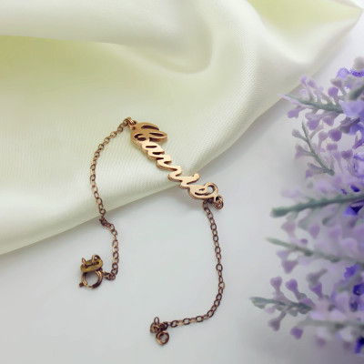 Rose Gold Plated Silver 925 Carrie Style Name Bracelet - Custom Jewellery By All Uniqueness