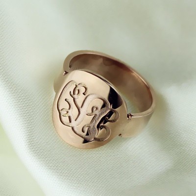 Engraved Script Rose Gold Monogrammed Ring - Custom Jewellery By All Uniqueness