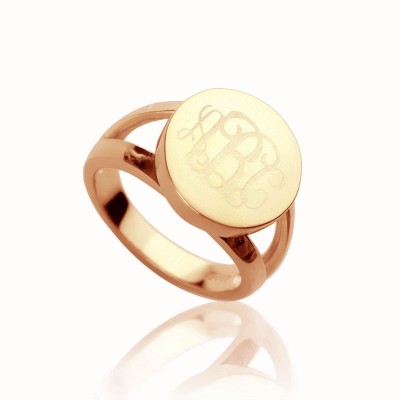 Rose Gold Circle Signet Monogram Ring - Custom Jewellery By All Uniqueness