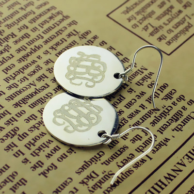 Disc Signet Monogrammed Earrings Silver - Custom Jewellery By All Uniqueness