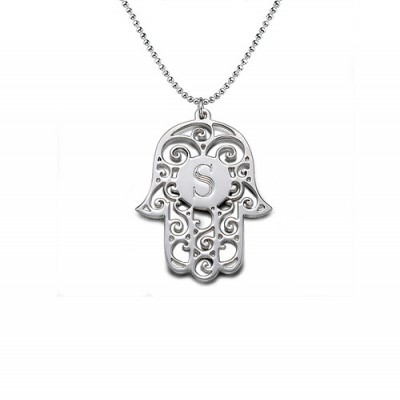 Silver Initial Hamsa Necklace - Custom Jewellery By All Uniqueness