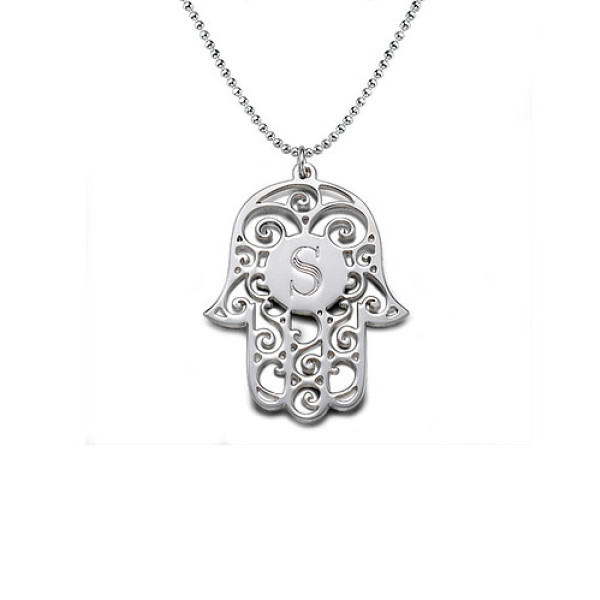 Silver Initial Hamsa Necklace - Custom Jewellery By All Uniqueness