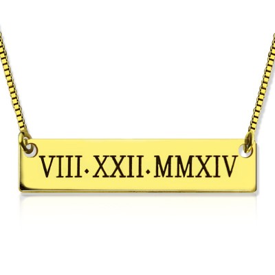 Roman Numeral Bar Necklace Gold Plated - Custom Jewellery By All Uniqueness