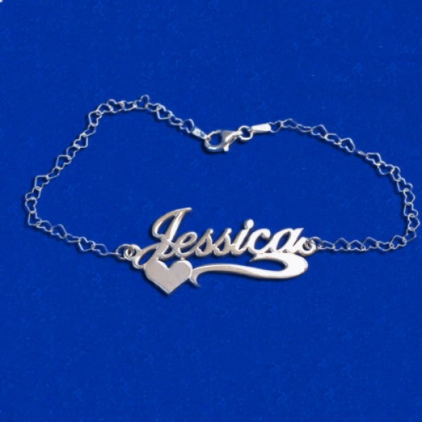 Side Heart Silver Name Bracelet/Anklet - Custom Jewellery By All Uniqueness