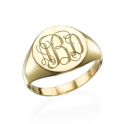 Signet Ring in Gold Plating with Engraved Monogram - Custom Jewellery By All Uniqueness