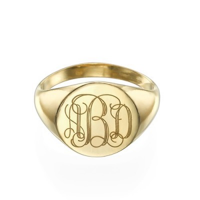 Signet Ring in Gold Plating with Engraved Monogram - Custom Jewellery By All Uniqueness