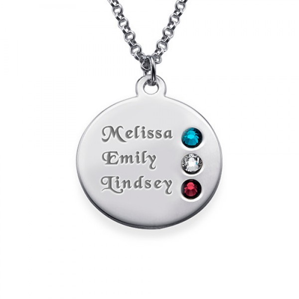 Silver Birthstone Necklace for Mum Inscriptions (1-3) - Custom Jewellery By All Uniqueness