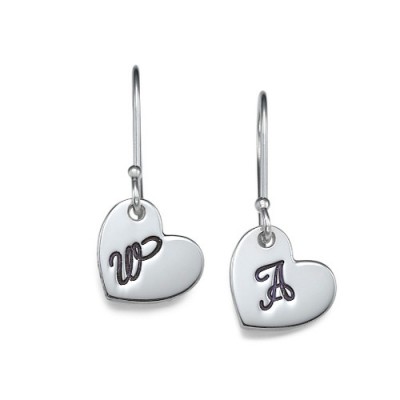 Silver Dangling Heart Earrings with Initial - Custom Jewellery By All Uniqueness