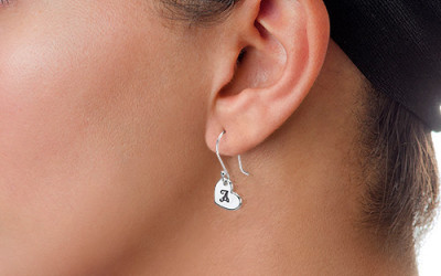 Your Story in Silver: Dangling Heart Initial Earrings by All Uniqueness
