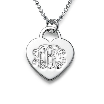 Silver Engraved Monogram Initials Heart Pendant - Custom Jewellery By All Uniqueness