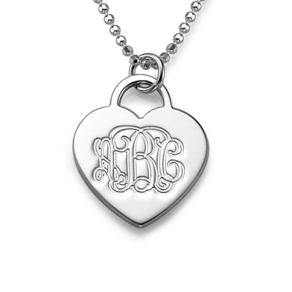 Silver Engraved Monogram Initials Heart Pendant - Custom Jewellery By All Uniqueness