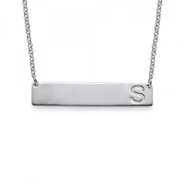 Silver Horizontal Initial Bar Necklace - Custom Jewellery By All Uniqueness