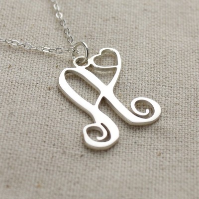 One Initial Monogram With Heart Necklace Silver - Custom Jewellery By All Uniqueness