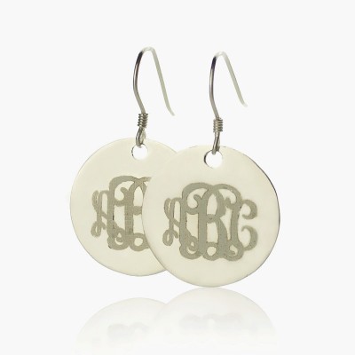 Disc Signet Monogrammed Earrings Silver - Custom Jewellery By All Uniqueness